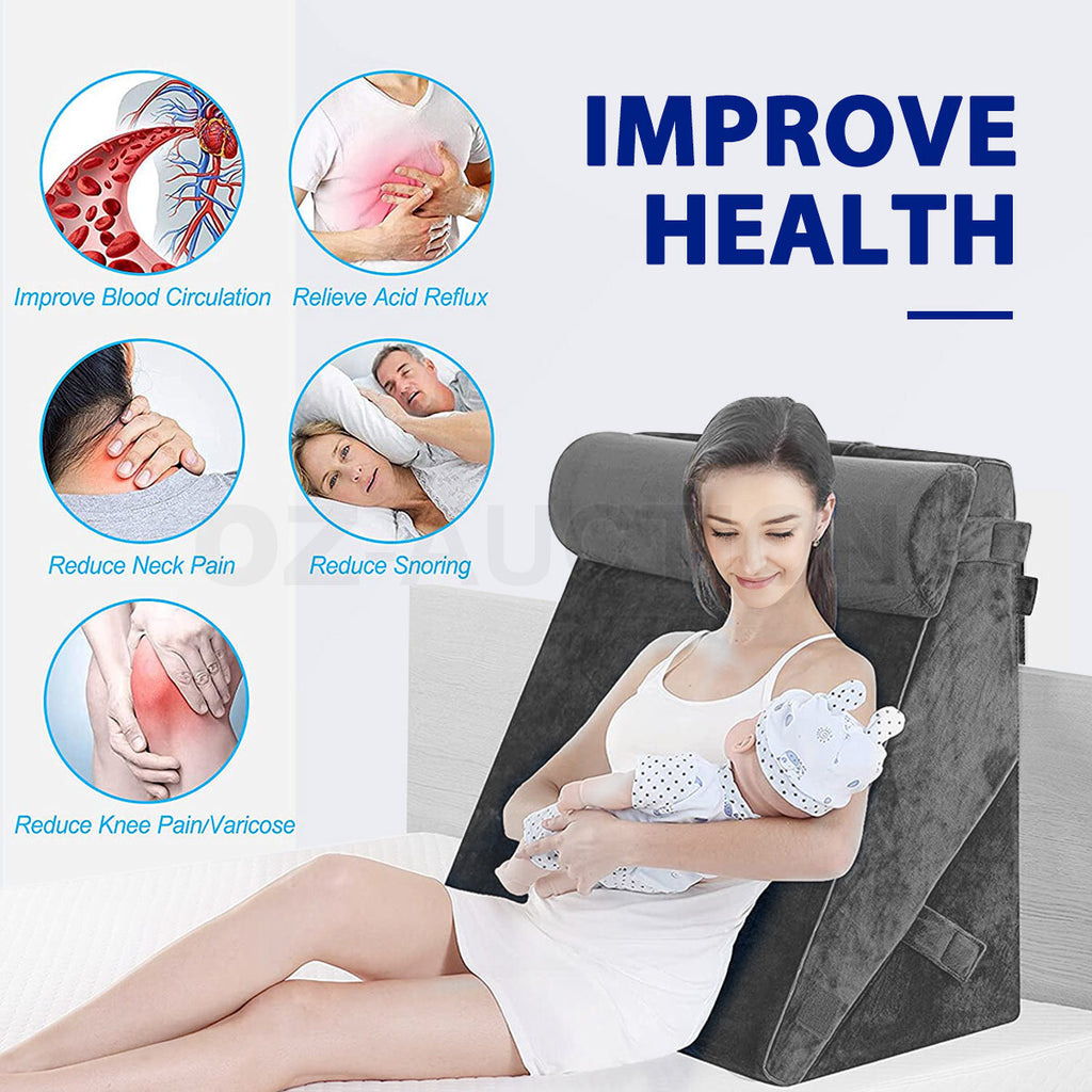 3PCS Wedge Pillow Set – Memory Foam Bed, Neck & Leg Support, Grey