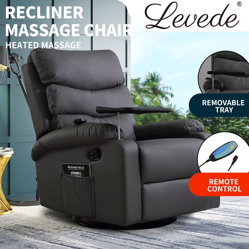 Levede Massage Recliner Chair – Heated 360° Swivel Lounge Sofa