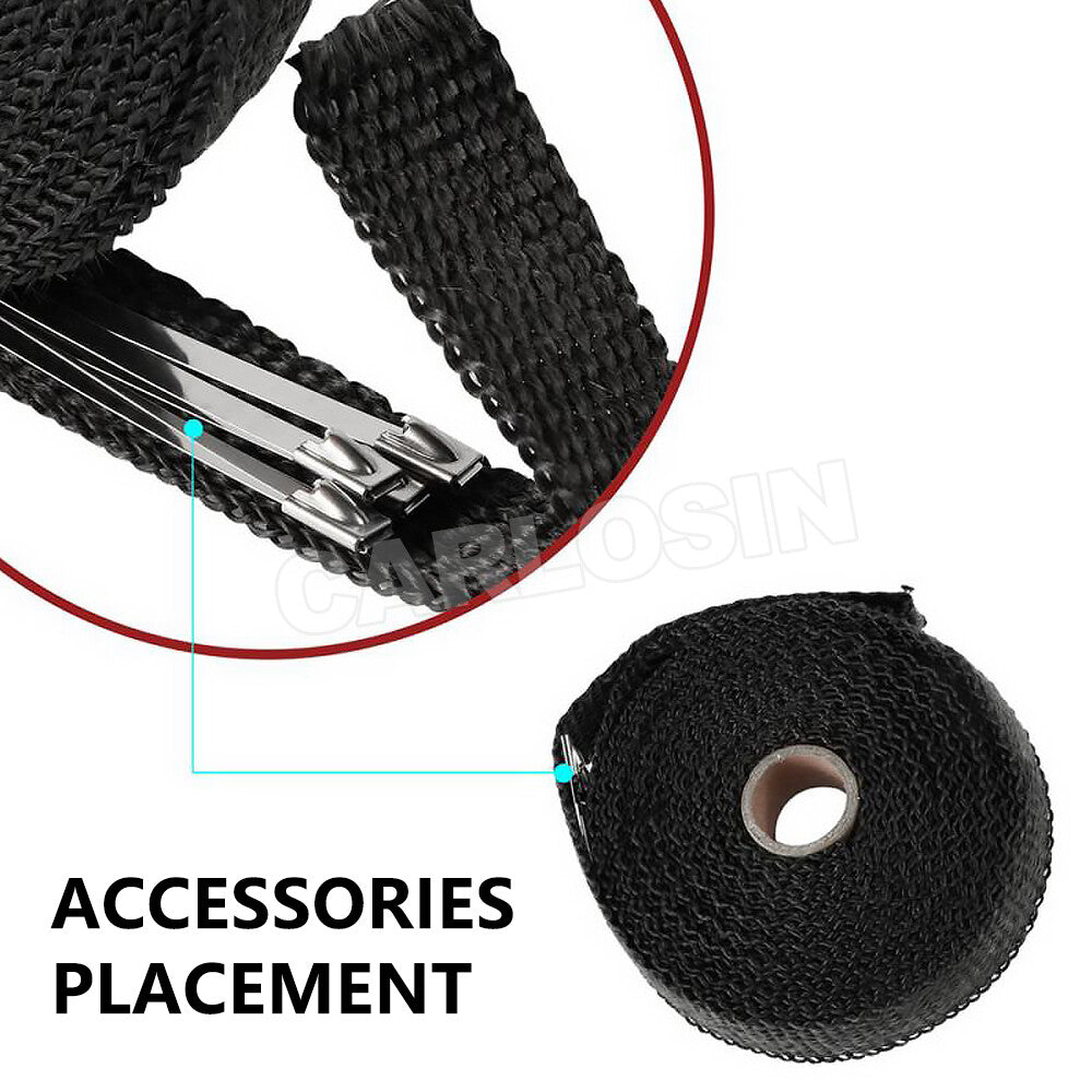 Exhaust Wrap Heat Resistant Black 15M x 50mm 2000°F with Steel Ties