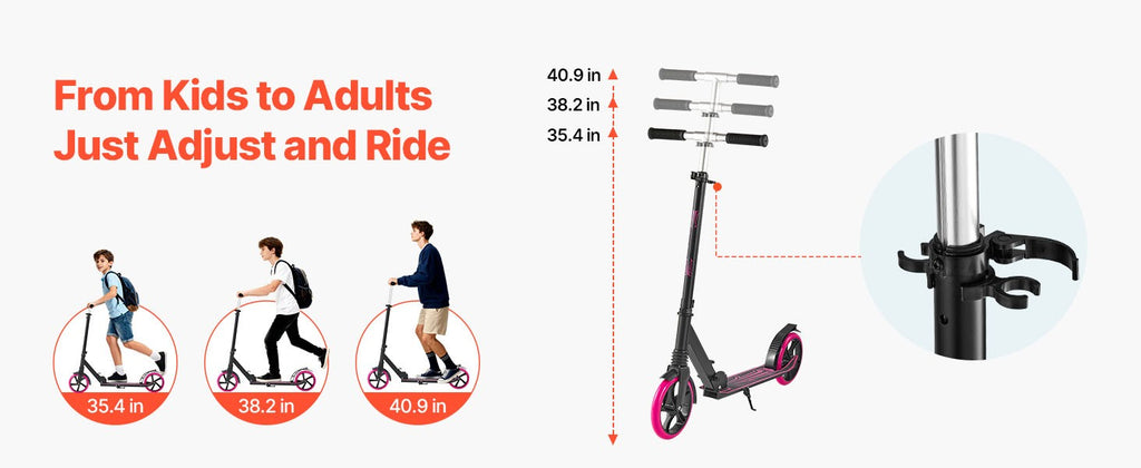 Uimoso Foldable Kick Scooter for Kids 8+, Teens, Adjustable Height, Pink