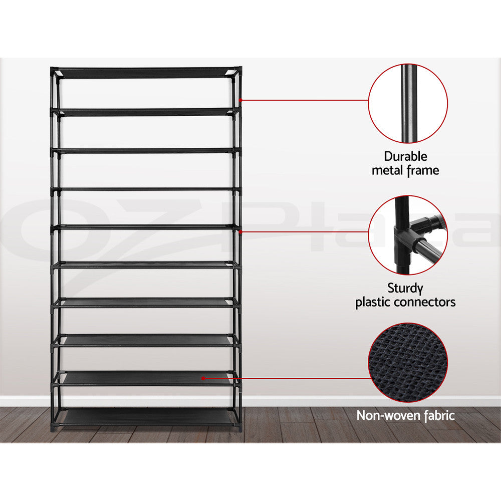 Artiss Shoe Rack Storage Cabinet Stackable Shelves Stand 10 Tiers Black