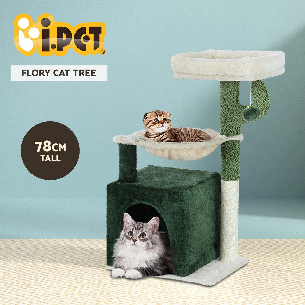 78cm Wooden Cat Tree Scratching Post Condo House Green
