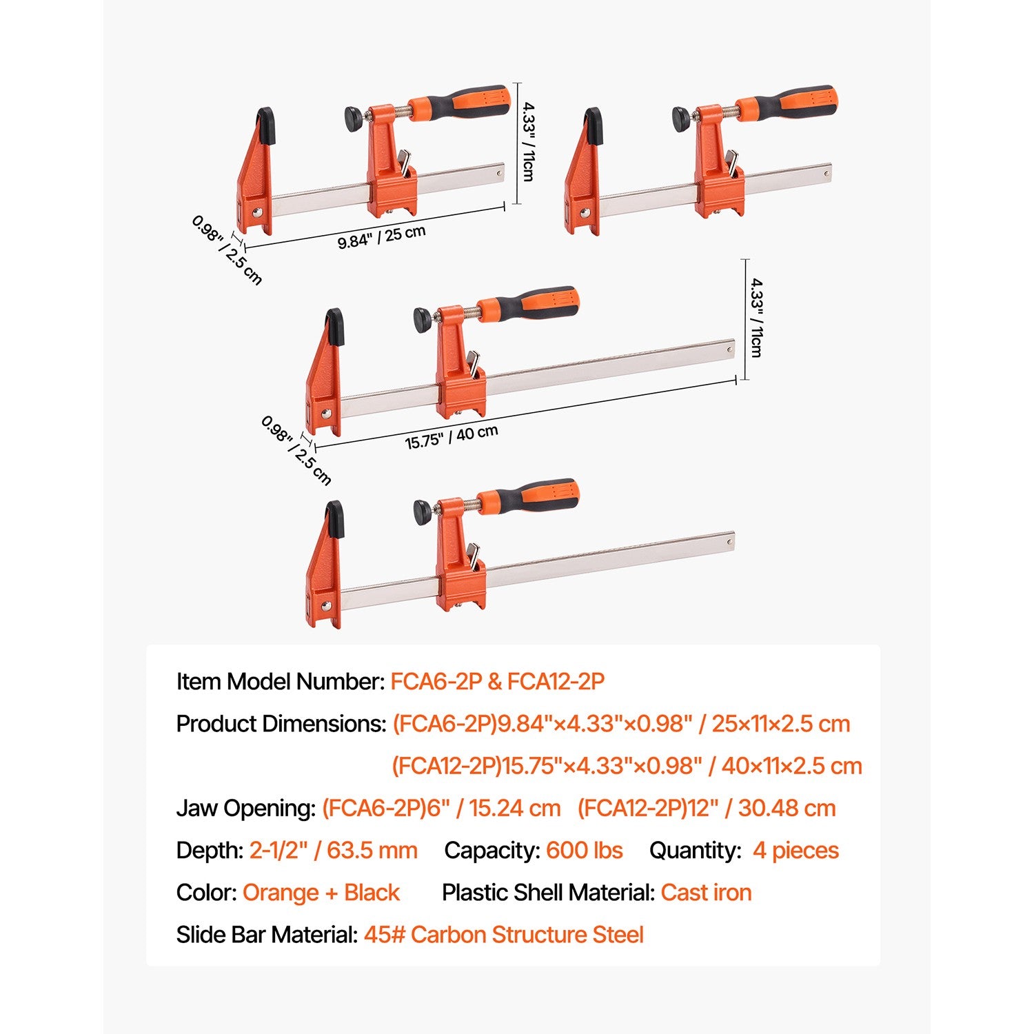Uimoso Woodworking Bar Clamps 2-Pack 15.24cm & 30.48cm Lockable F Clamp Set