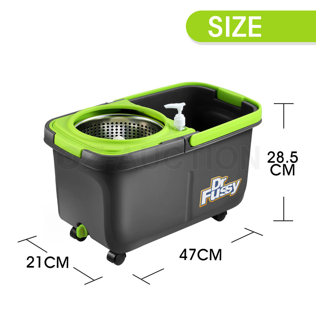 360° Rotating Spin Mop – DR FUSSY Bucket System with 4 Mop Heads
