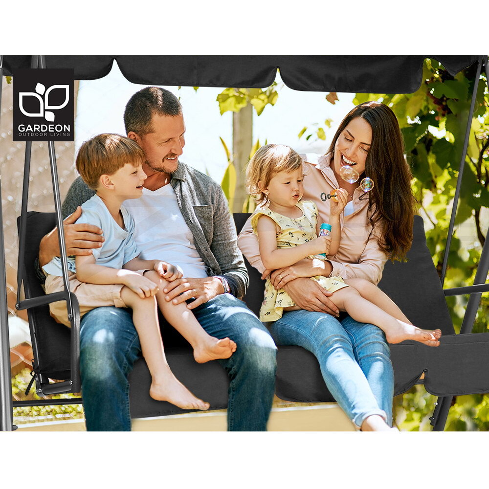 3 Seater Outdoor Swing Chair Garden Bench Canopy Black