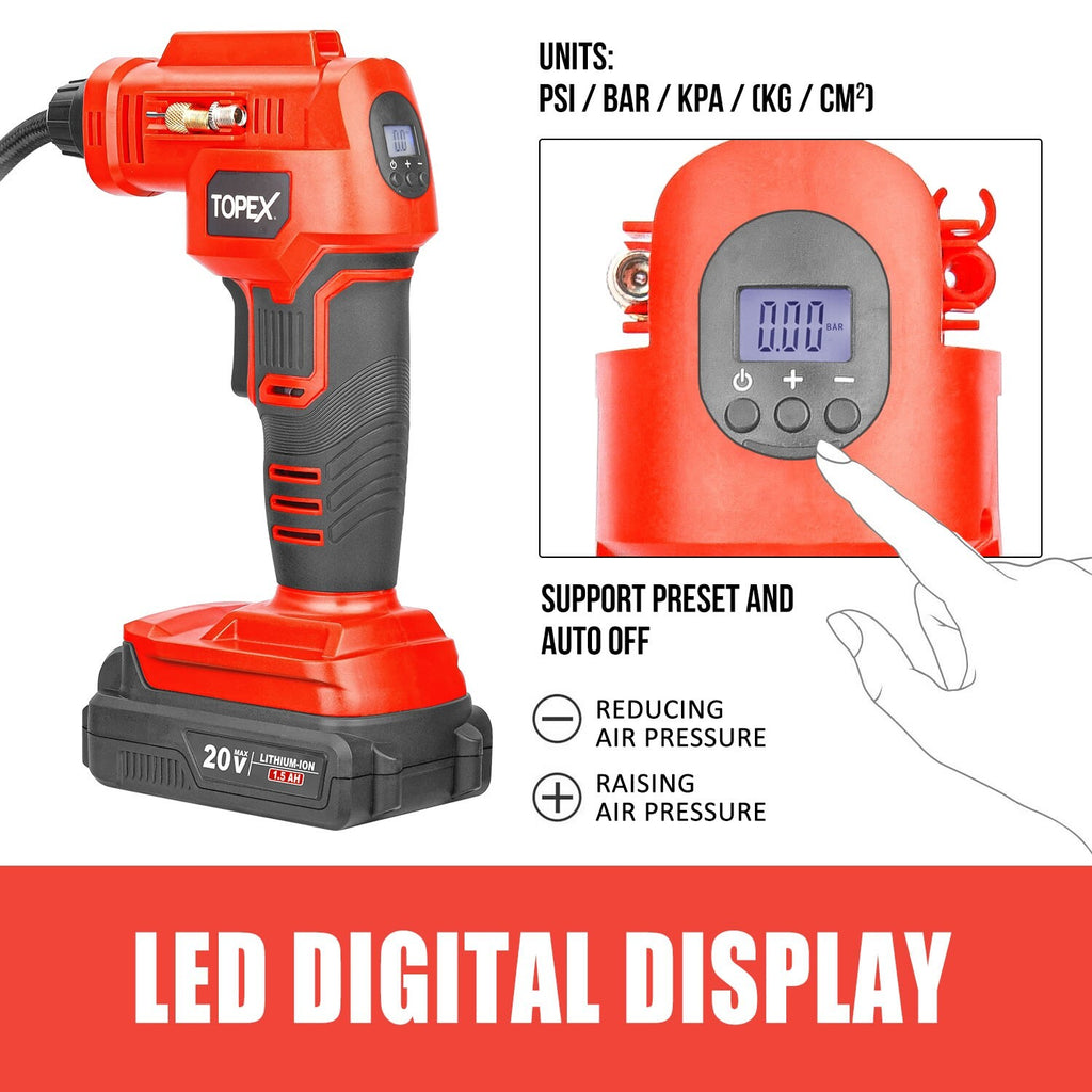 20V Cordless Car Air Compressor – Tyre Inflator with Digital Gauge & LED