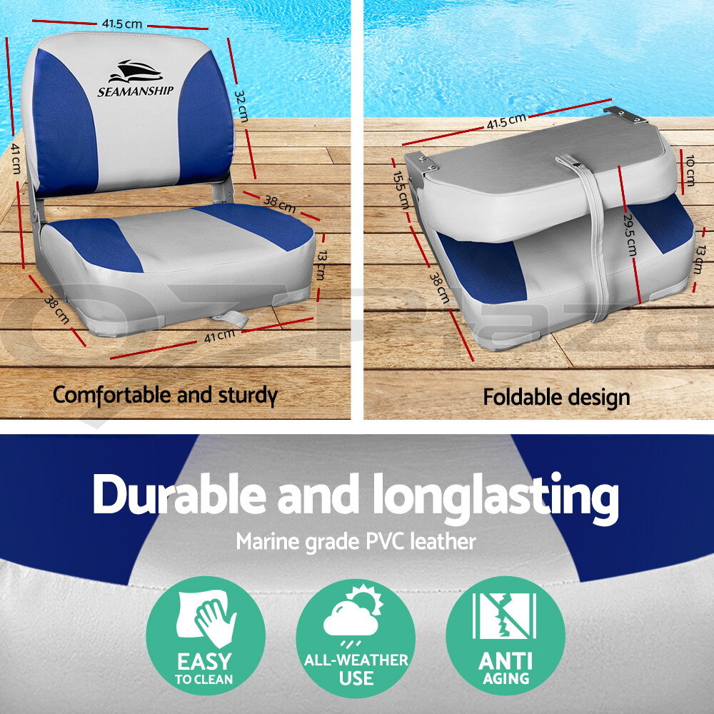 Seamanship 2X Folding Boat Seats Seat Marine Seating Set All Weather Swivels B&G