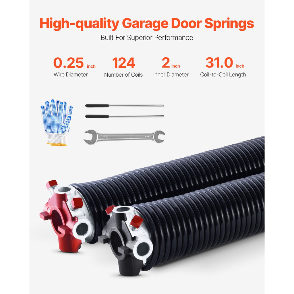 Uimoso Garage Door Torsion Springs Pair of 0.25 x 2 x 31 inch with Winding Bars