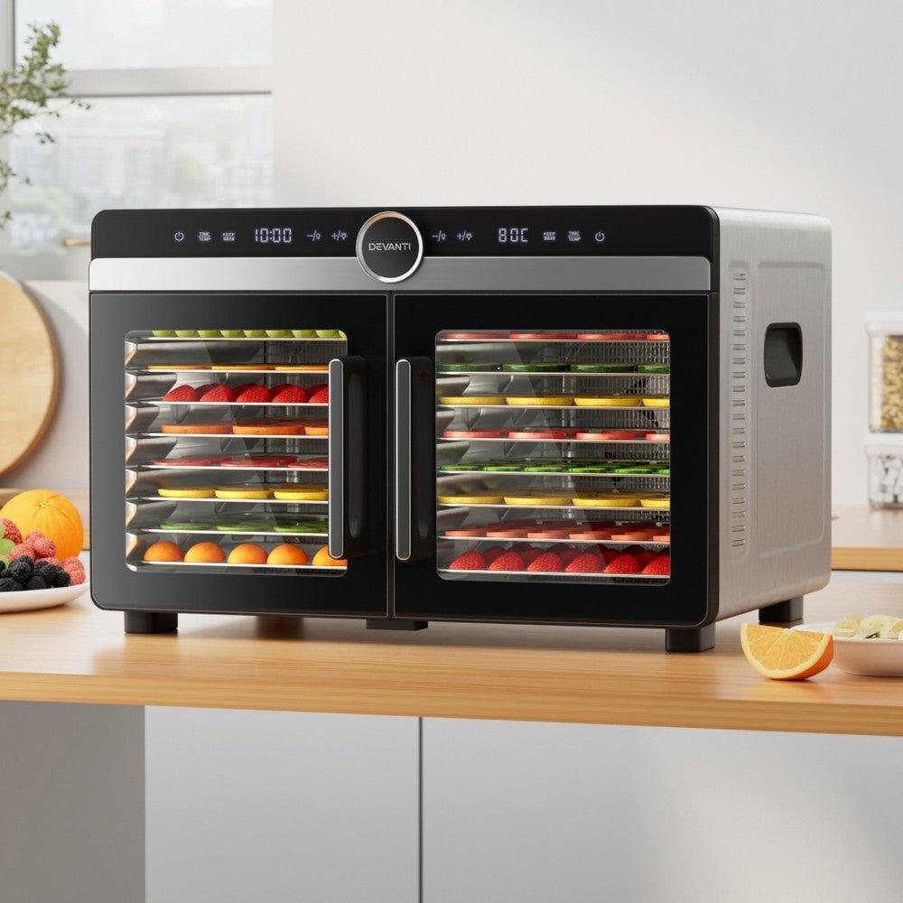 Dual-Zone 16 Tray Food Dehydrator Stainless Steel Fruit Jerky