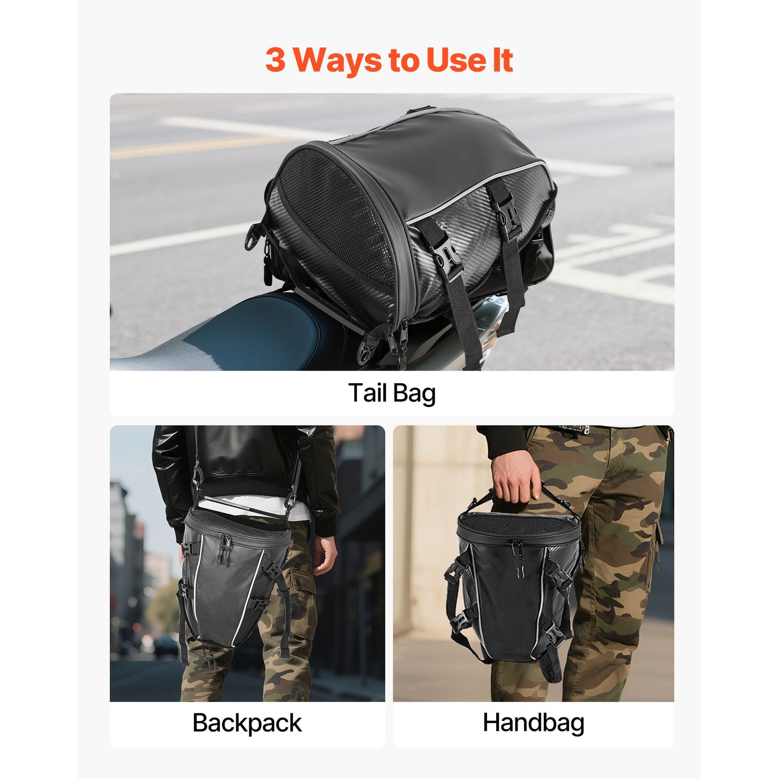 Uimoso Motorcycle Tail Bag Rear Seat Luggage Storage Backpack 10L