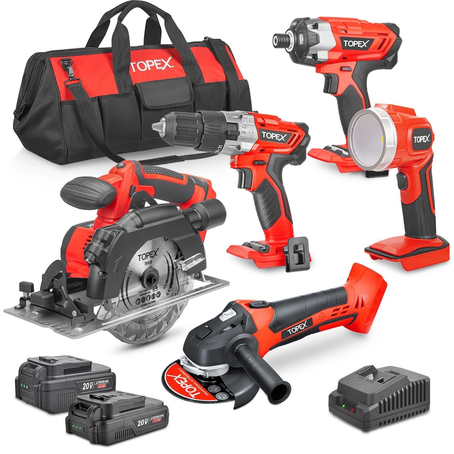 20V Cordless Drill & Impact Driver Kit – Grinder, Saw & LED Torch
