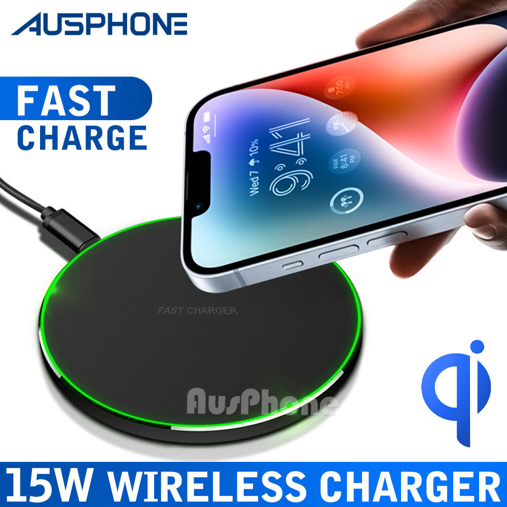 Fast Wireless Charger Pad iPhone 14–17 Samsung S24 S25