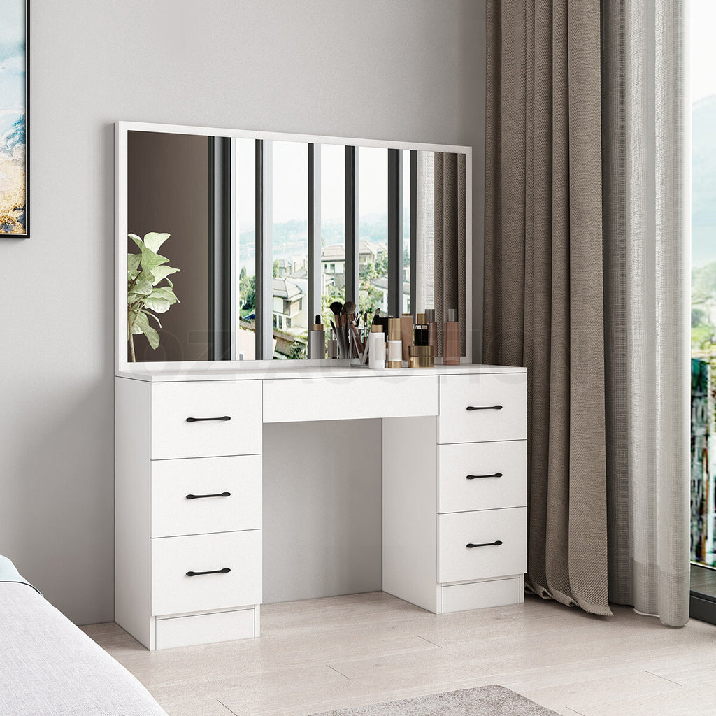 Large Dressing Table with Mirror – Modern Makeup Vanity, White