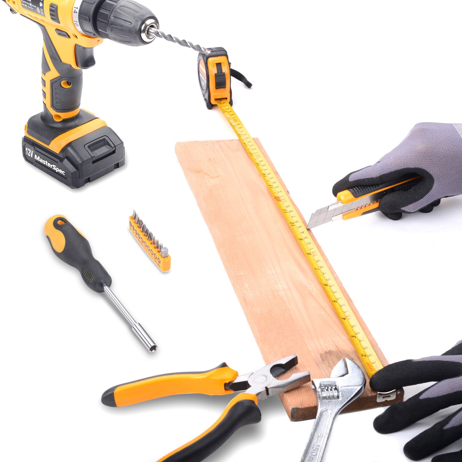 47pc 12V Cordless Drill Driver Set – Household Hand Tool Kit with 2 Batteries