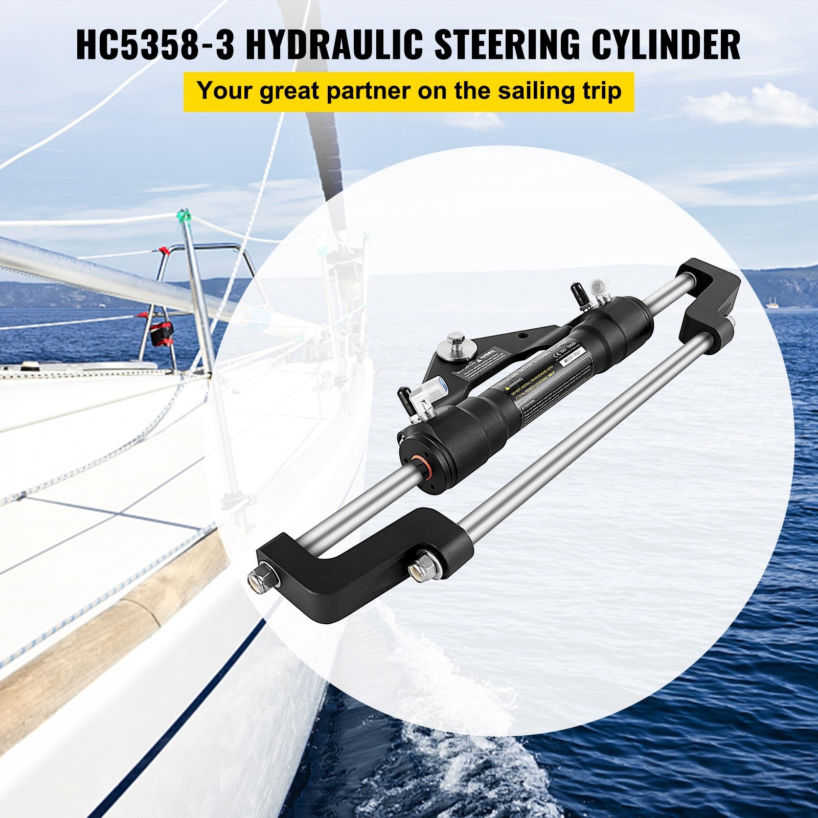 Uimoso HC5358-3 Front Mount Hydraulic Outboard Steering Cylinder Ram Up To 300HP