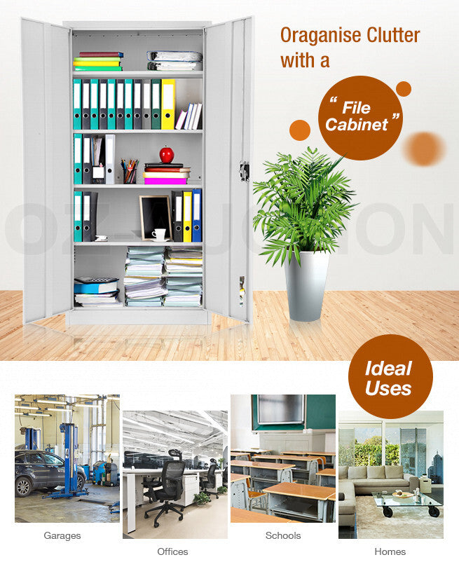 Metal Locker Steel Cupboard – Filing & Storage Cabinet 185cm GR/WH