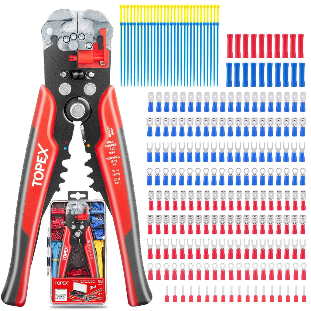 260pc Wire Stripper & Crimper Set – Self-Adjustable Pliers & Terminals