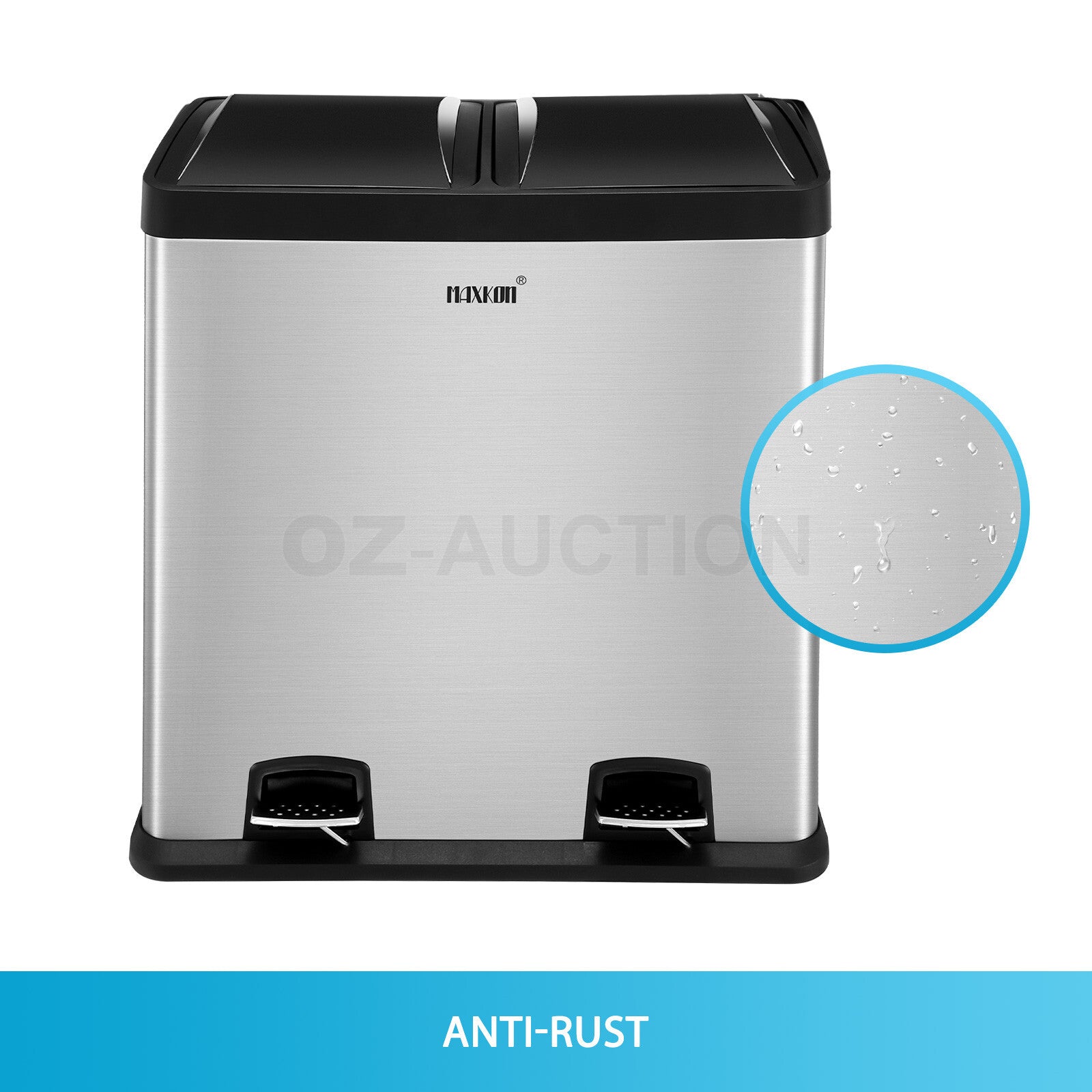 Maxkon 60L Stainless Steel Refuse Bin – Dual Pedal Kitchen Waste