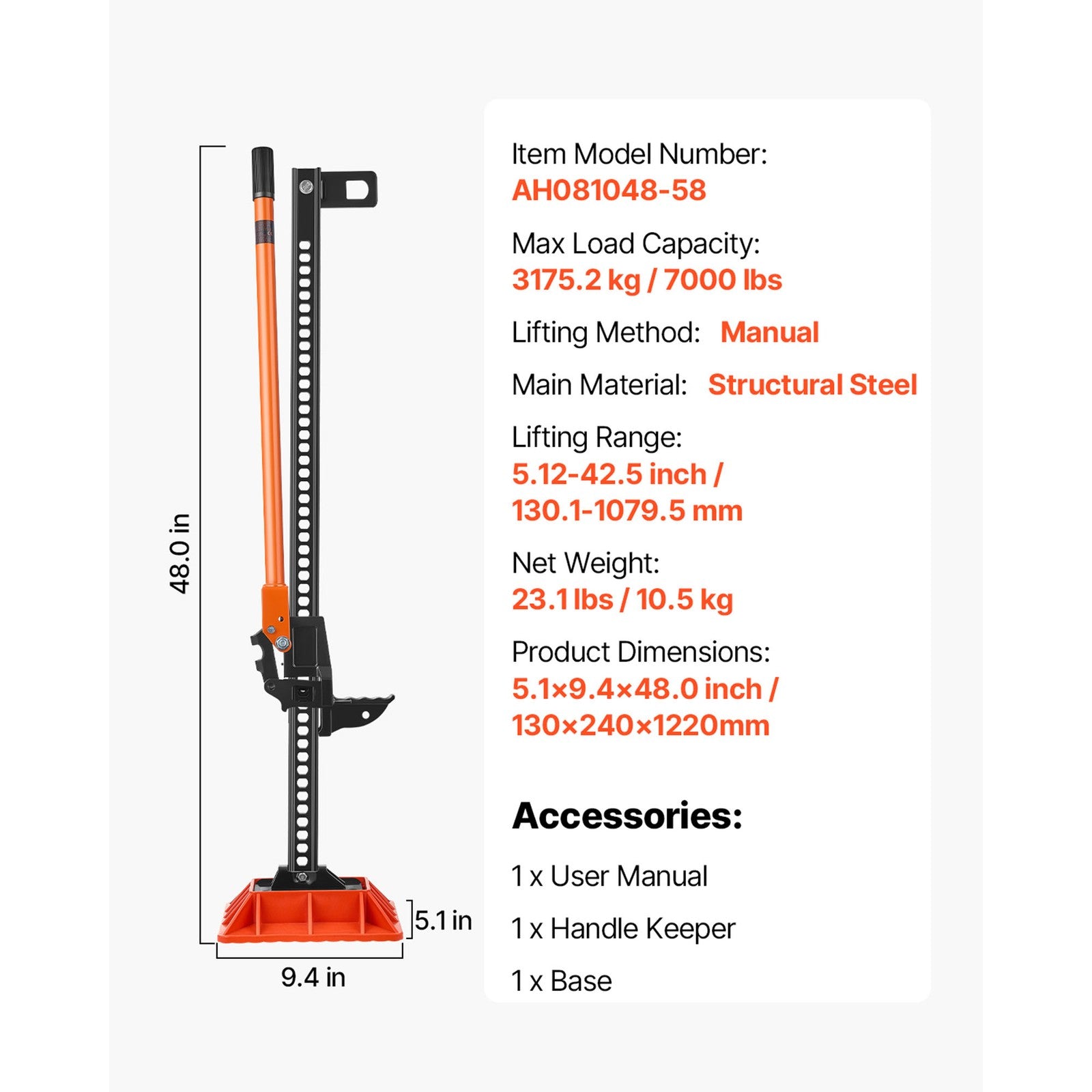 Uimoso 122cm Off-Road Farm Jack Hoist with Base, 3.18 T High Lift for Tractors