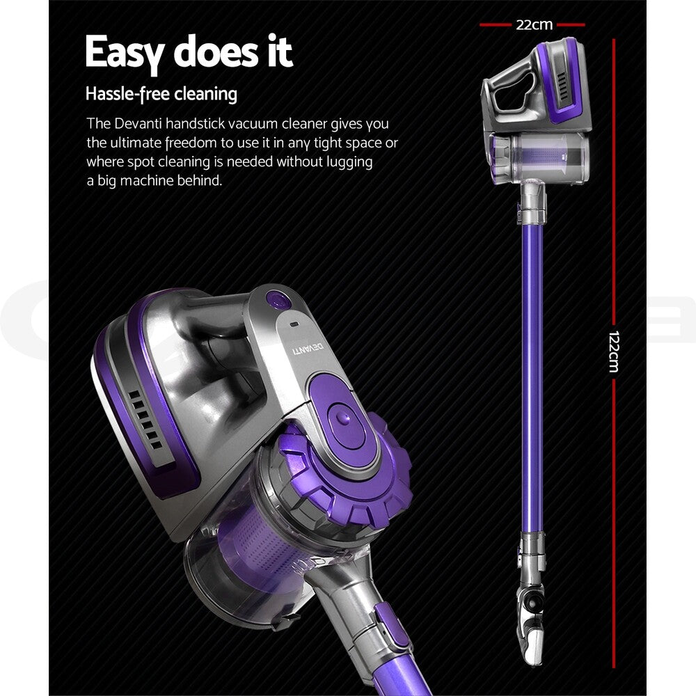 Cordless Stick Vacuum Cleaner 150W Bagless Handheld Purple