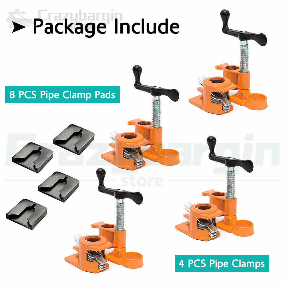 3/4" Gluing Pipe Clamp 4pc – Woodworking Vice with Wide Pads