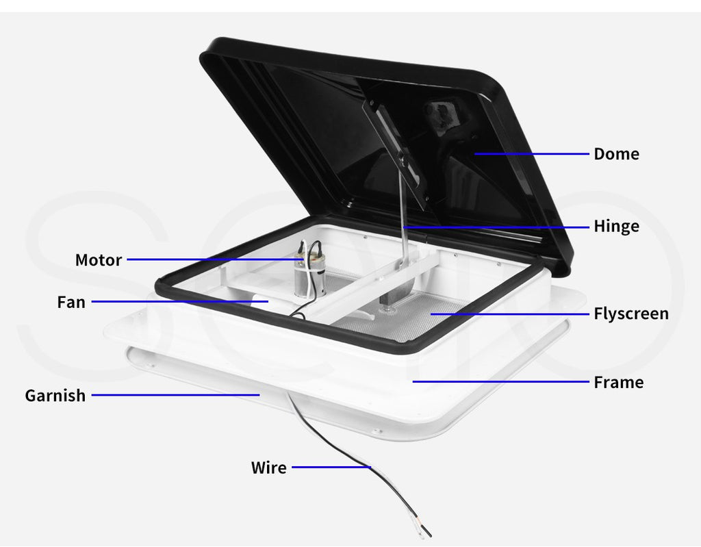 Manan Caravan Roof Vent – 12V Fan RV Hatch 355x355mm