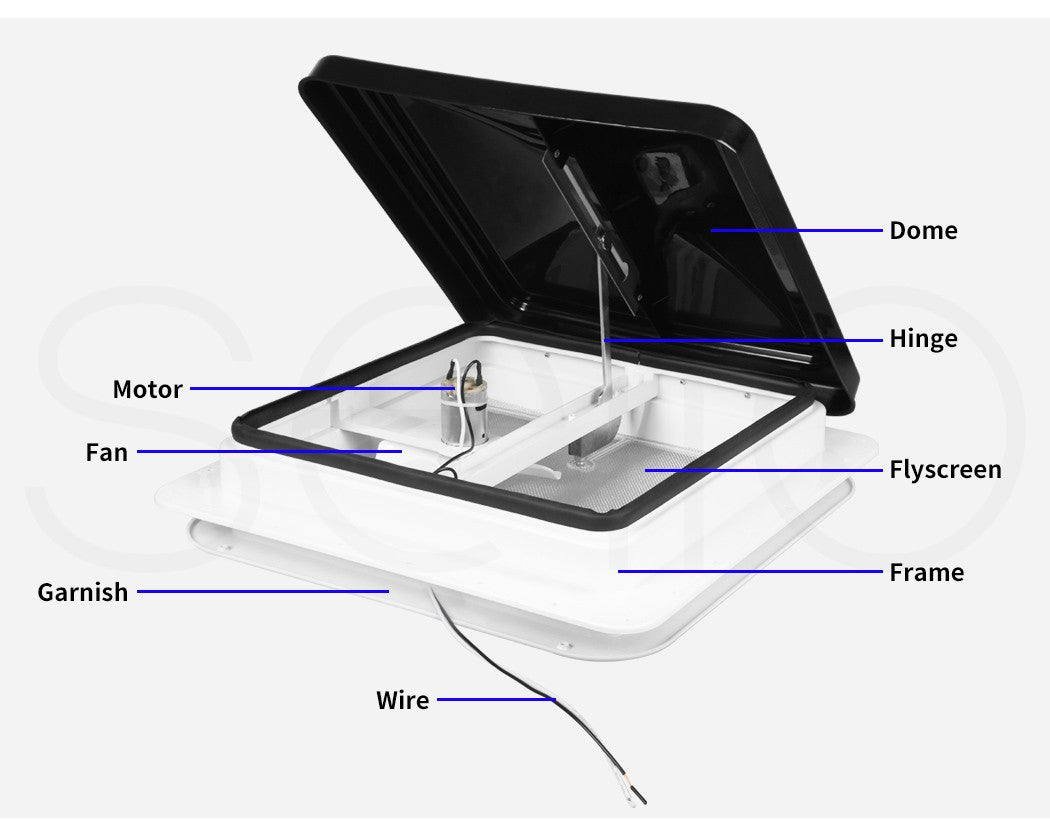 Manan Caravan Roof Vent – 12V Fan RV Hatch 355x355mm