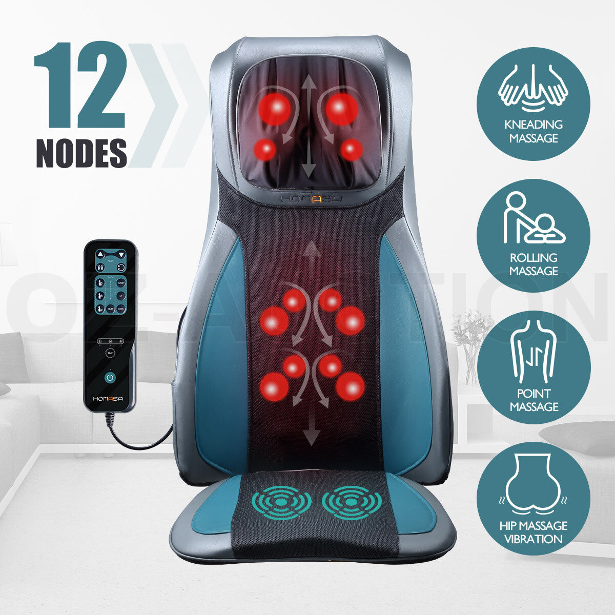 Shiatsu Massage Cushion – 12 Nodes Full Body, Neck & Back for Car/Chair
