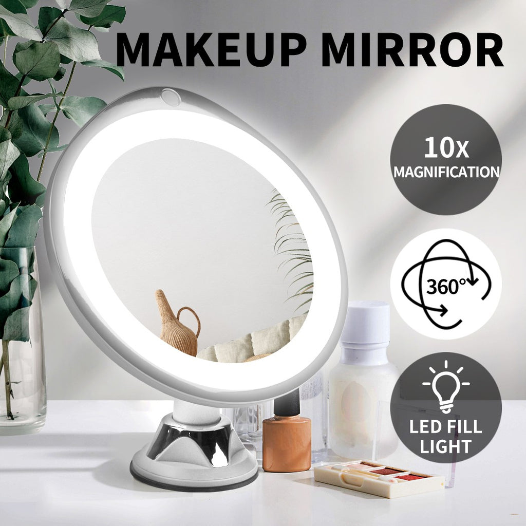 10x Magnifying Makeup Mirror – LED Light, 360° Rotating Cosmetic Mirror