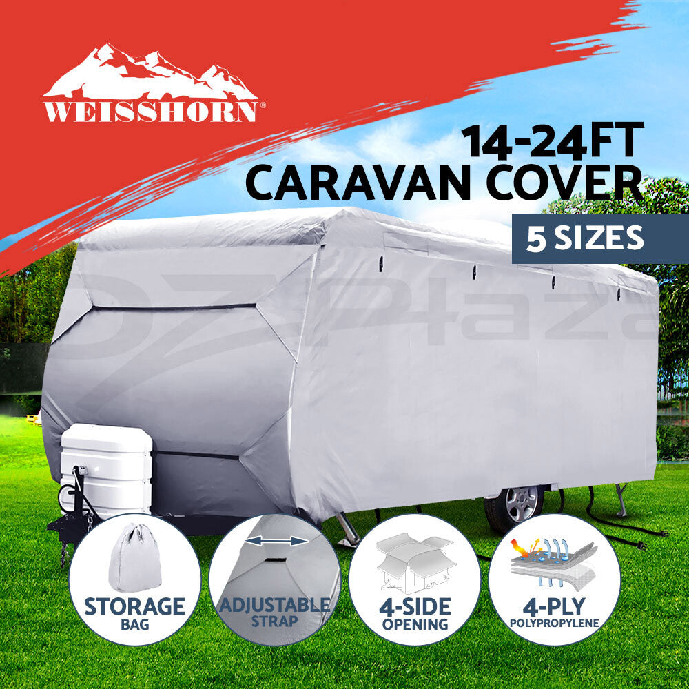 Weisshorn Caravan Cover Heavy Duty 14-24ft 4 Layer Campervan UV 5 Sizes Bag