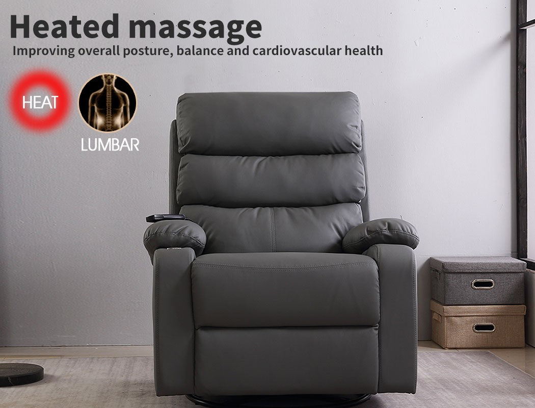 Levede Massage Recliner Chair – Heated 360° Swivel Lounge Sofa