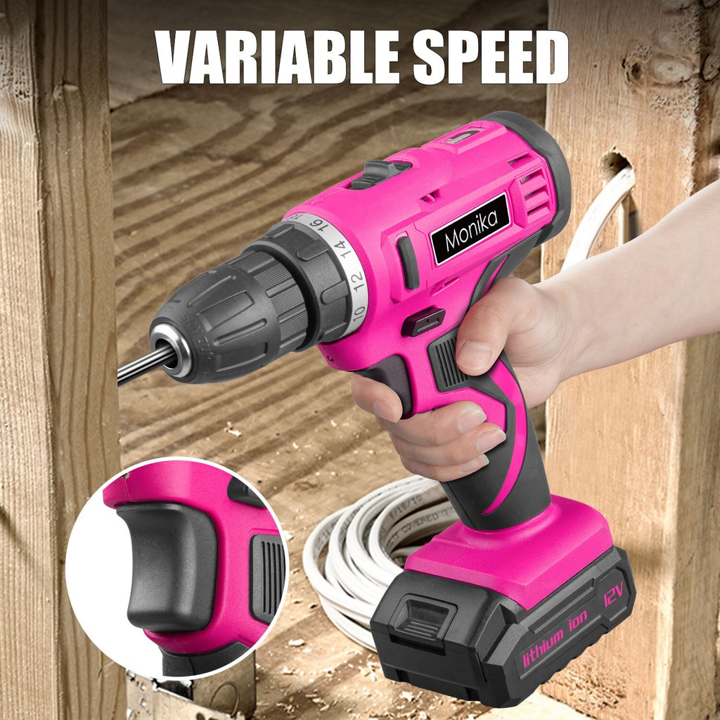 12V Cordless Drill – Pink Screwdriver Kit for Women