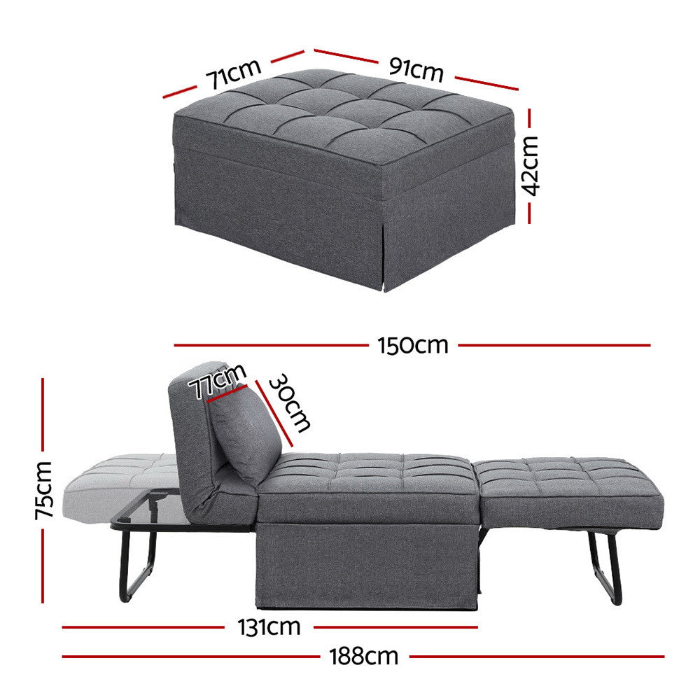 Sofa Bed Lounge Convertible Ottoman Recliner Linen Grey