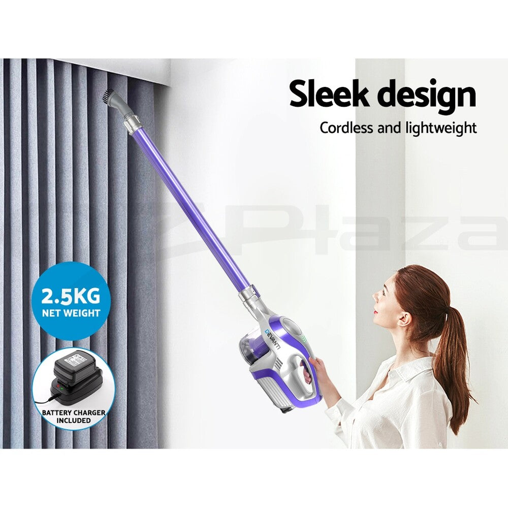Devanti Cordless Stick Vacuum Cleaner 150W Handheld Purple