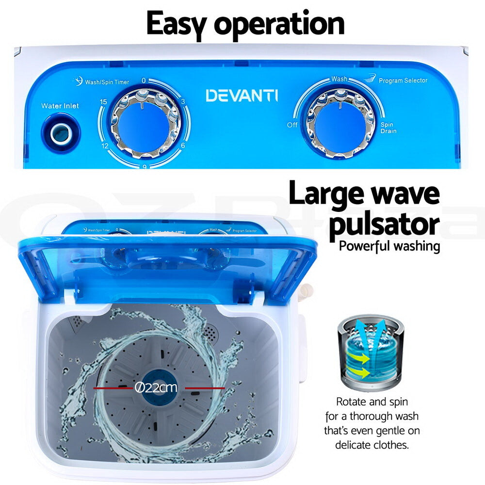 Devanti 4.6KG Mini Portable Washing Machine Outdoor Camping Caravan RV Spin Dry