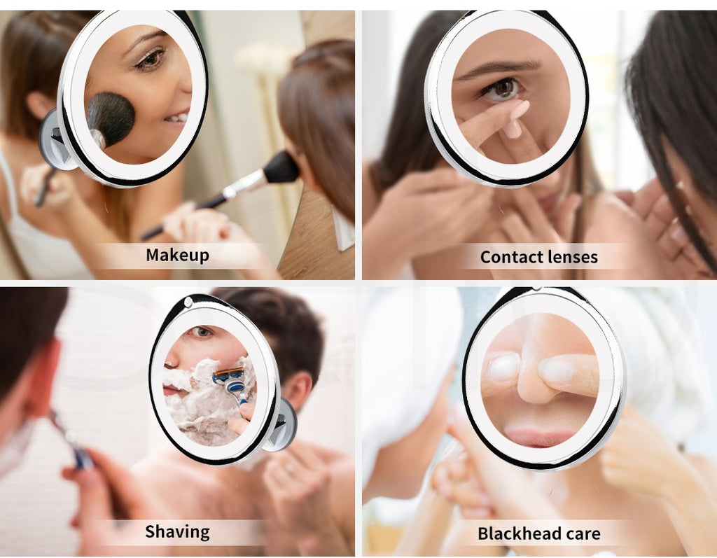 10x Magnifying Makeup Mirror – LED Light, 360° Rotating Cosmetic Mirror