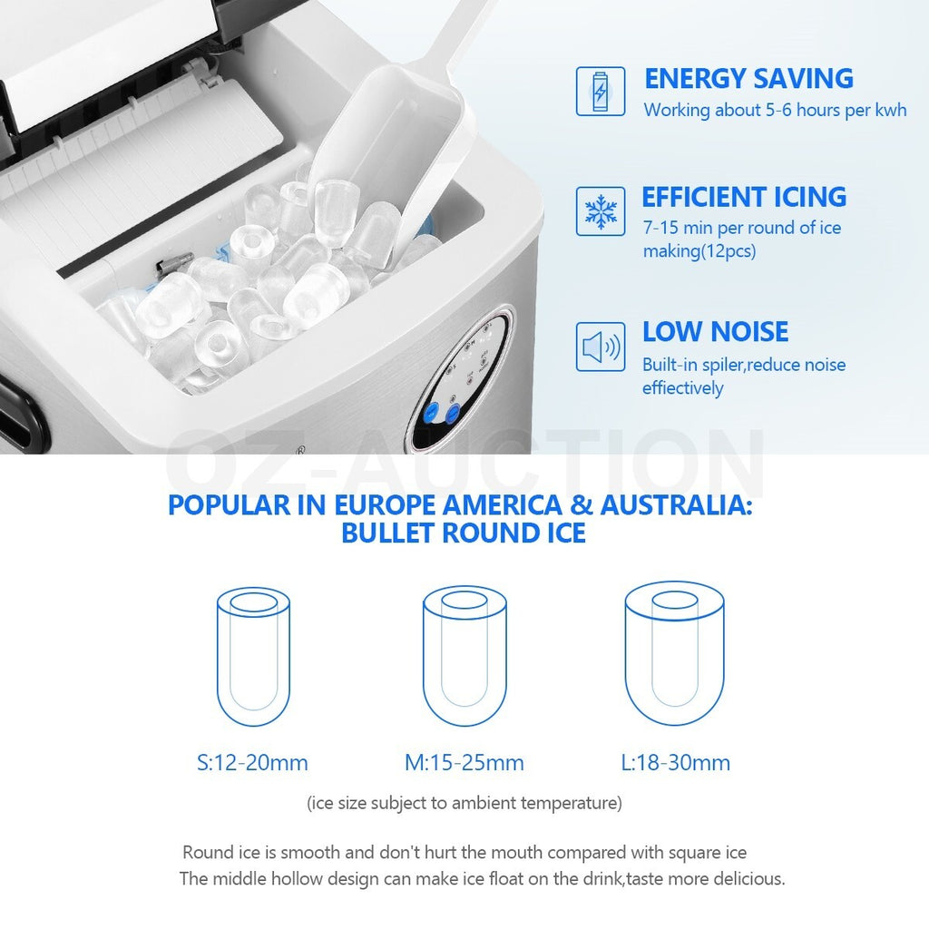 Maxkon 27KG Commercial Ice Maker – Fast Freezing Silver Machine