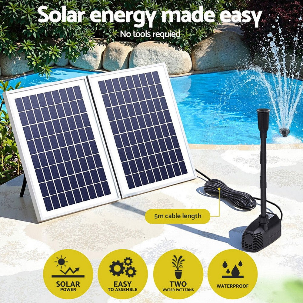 Solar Pond Pump Submersible Fountain Kit 1600L/H 2 Panels