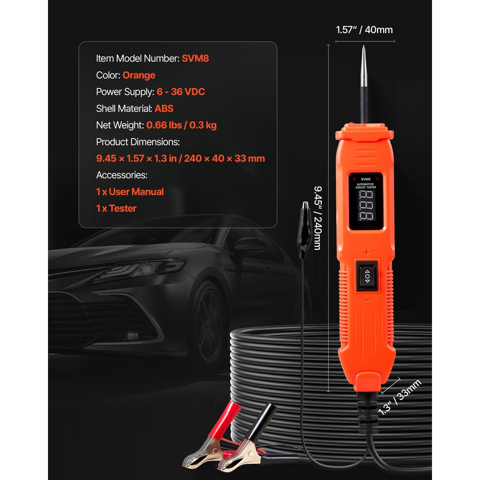 Uimoso Automotive Circuit Tester 6-36V DC Voltage Probe with LED Display