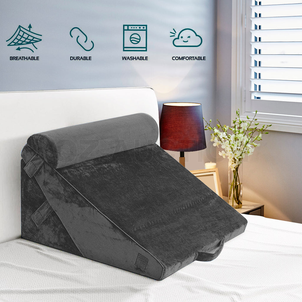 3PCS Wedge Pillow Set – Memory Foam Bed, Neck & Leg Support, Grey