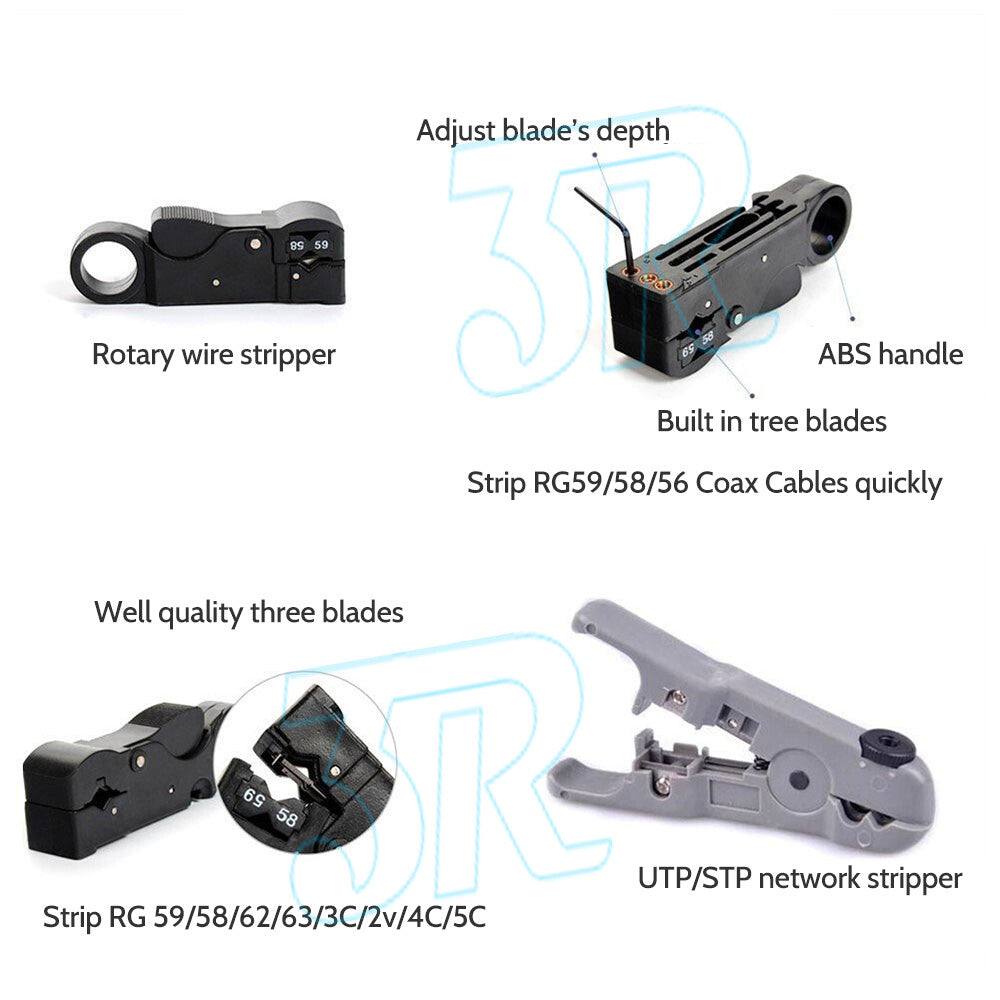 LAN Network Cable Tool Kit CAT5/6 Crimper RJ45 Tester Stripper Punch Down