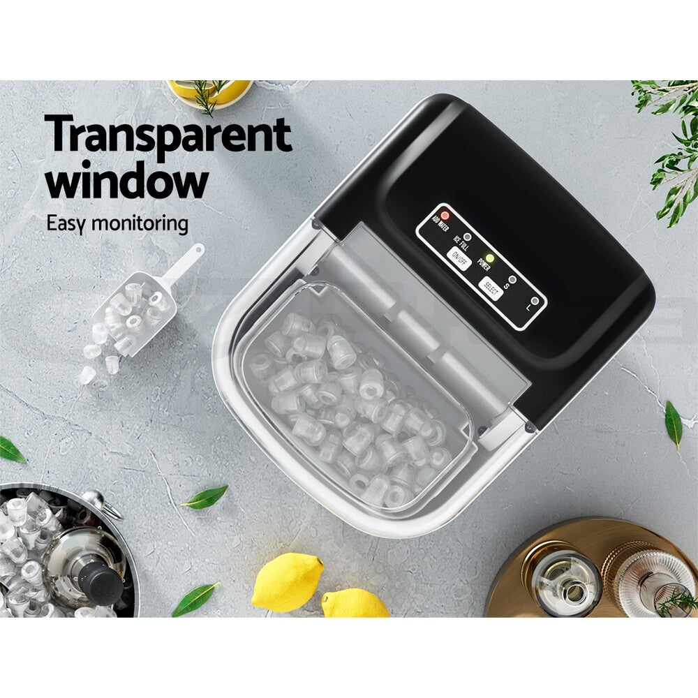 Devanti Portable Ice Maker Machine Ice Cube Tray 12kg Bar Countertop Black