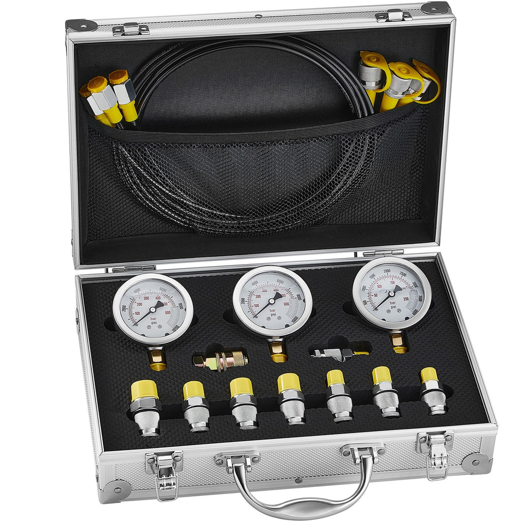 Uimoso Hydraulic Pressure Test Kit 3 Gauges 9 Test Couplings 3 Test Hoses Case