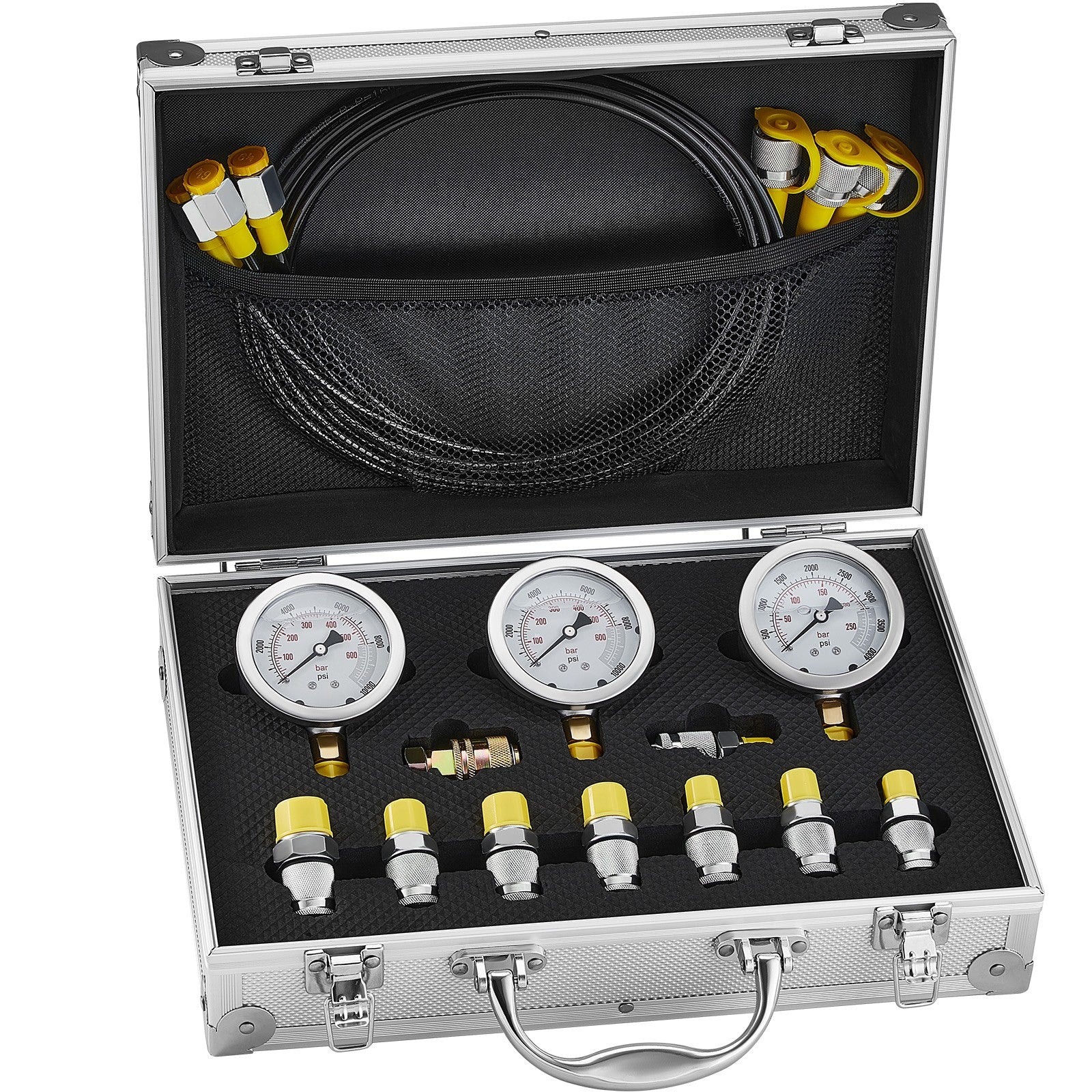 Uimoso Hydraulic Pressure Test Kit 3 Gauges 9 Test Couplings 3 Test Hoses Case