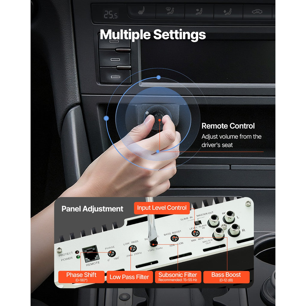 Uimoso Monoblock Class D Car Amplifier for Subwoofers, 1200W RMS, 1/2/4 Ohm