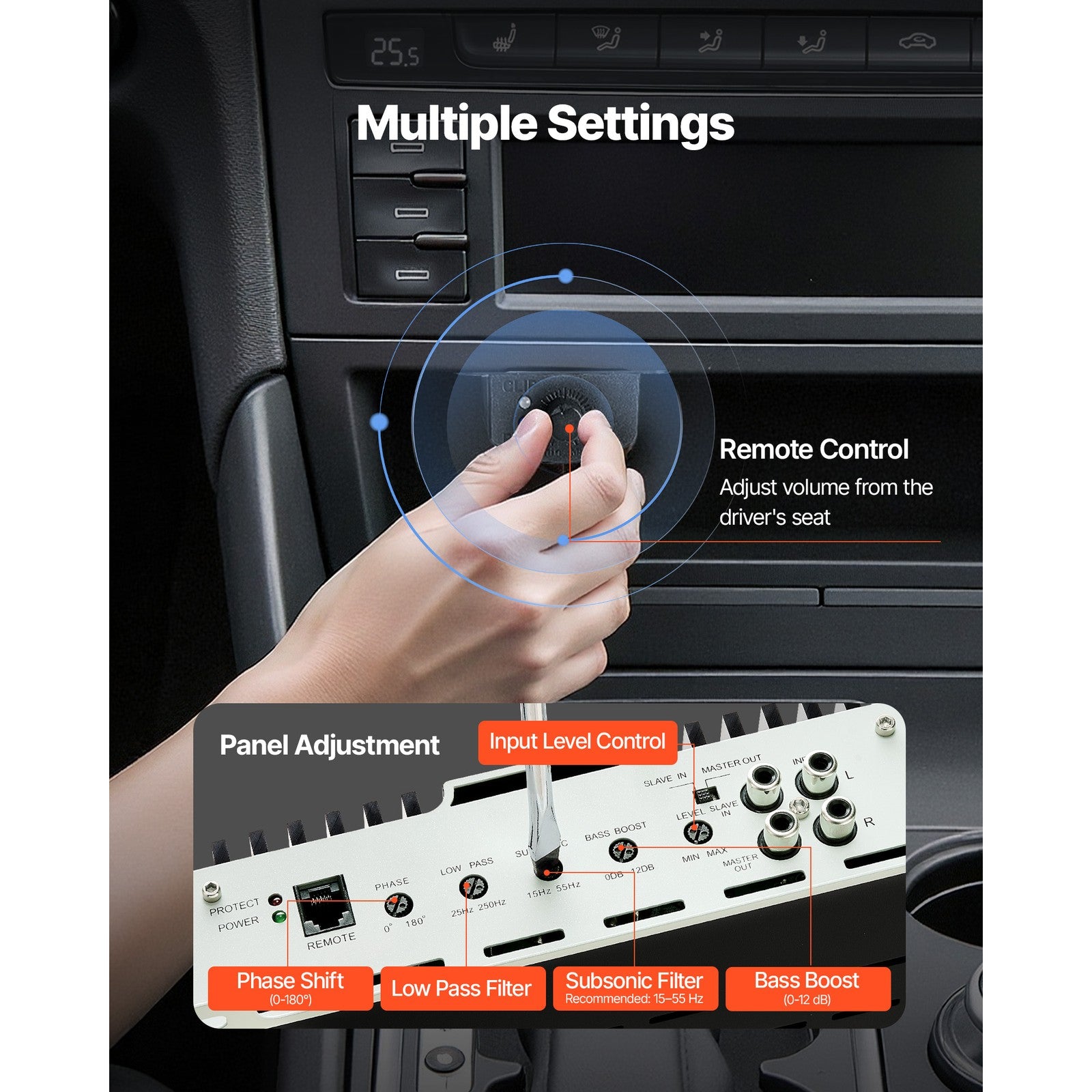 Uimoso Monoblock Class D Car Amplifier for Subwoofers, 1200W RMS, 1/2/4 Ohm