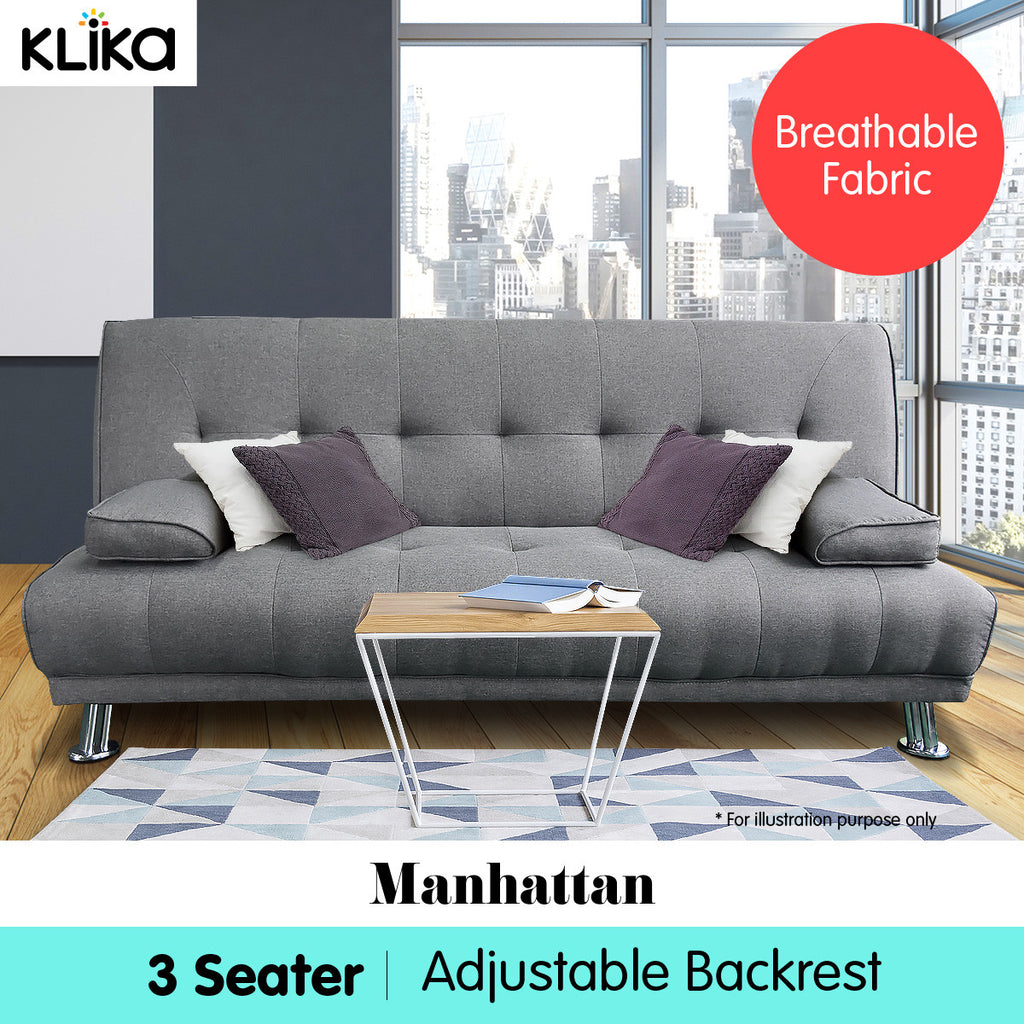 Manhattan Sofa Bed Light Grey Linen Convertible Lounge Suite