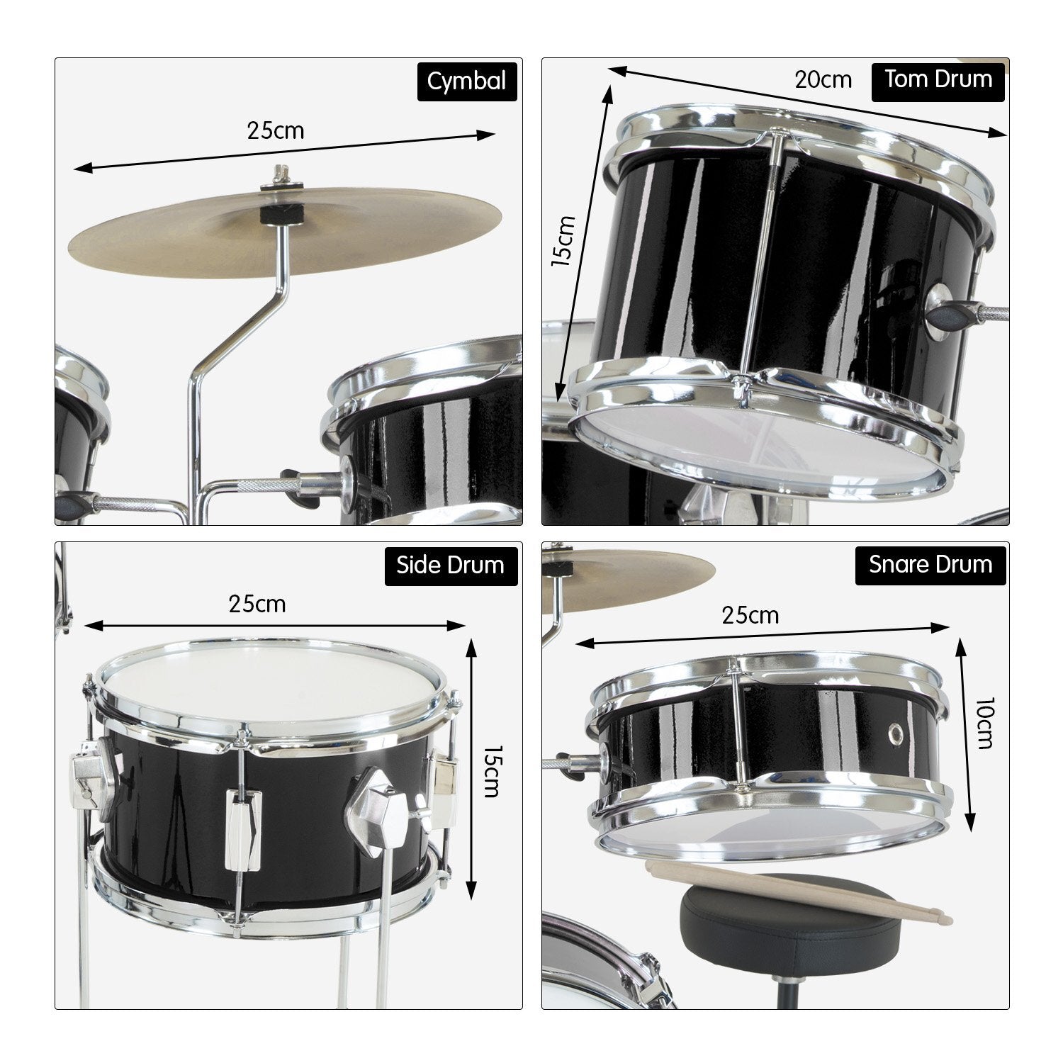 Kids Drum Kit 4 Piece Black Diamond Children’s Music Set