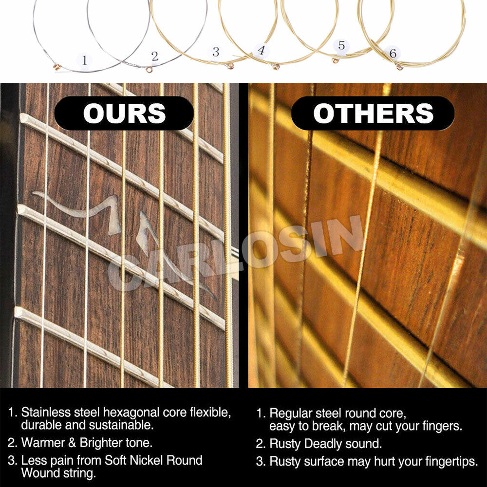 Acoustic Guitar Strings Steel Premium Light 6pcs with Free Pick