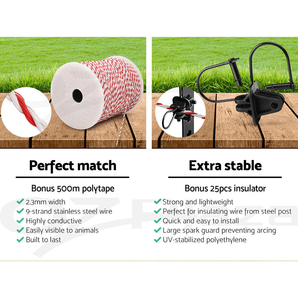 3km Solar Electric Fence Energiser Kit 500m Wire